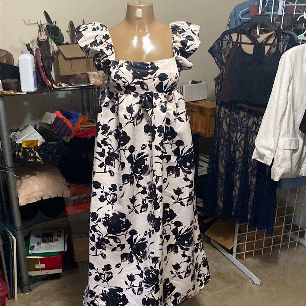 Floral Black and White Women's Dress